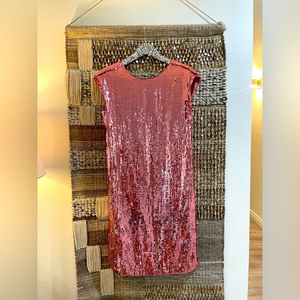 🩷 NWT Anthropologie Maeve pink sequin midi dress sz XS
